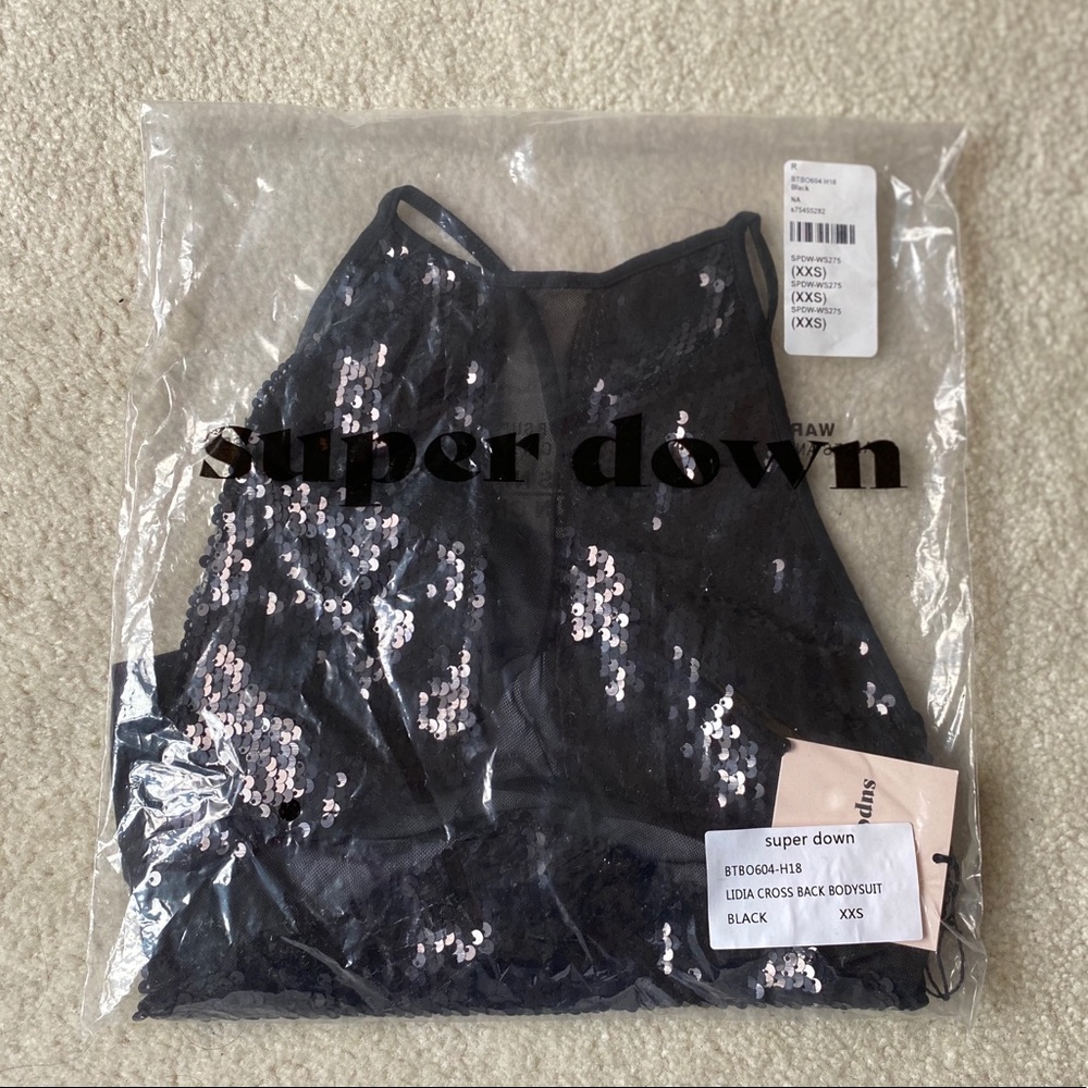 Superdown Black Sequin Bodysuit - image 4